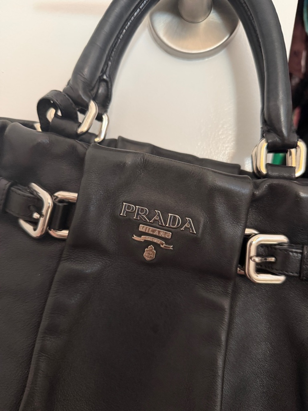 Authentic Prada butter soft Black Leather convertible satchel